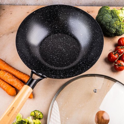 Patelna wok z pokrywką czarny marmurek śr.30cm kinghoff KINGHoff