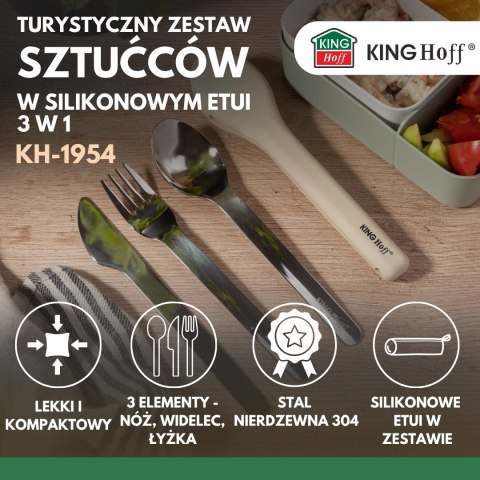 Turystyczny zestaw sztućców 3 w 1 ze stali nierdzewnej, w silikonowym etui, kinghoff, kh-1954 KINGHoff