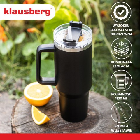 Kubek termiczny ze słomką, czarny, 1100 ml, stal nierdzewna, klausberg, kb-7942 Klausberg