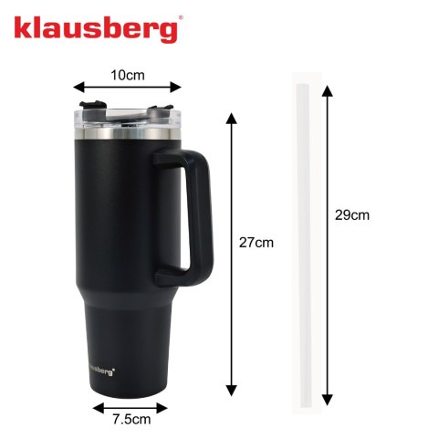 Kubek termiczny ze słomką, czarny, 1100 ml, stal nierdzewna, klausberg, kb-7942 Klausberg