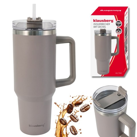 Kubek termiczny ze słomką, szary, 1100 ml, stal nierdzewna, klausberg, kb-7943 Klausberg