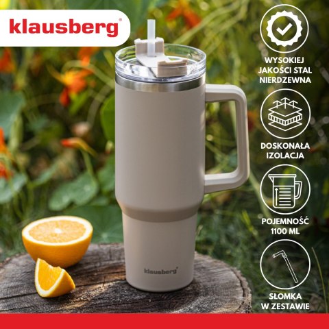 Kubek termiczny ze słomką, szary, 1100 ml, stal nierdzewna, klausberg, kb-7943 Klausberg