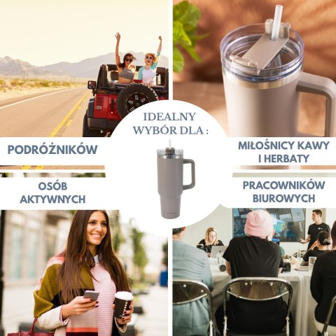 Kubek termiczny ze słomką, szary, 1100 ml, stal nierdzewna, klausberg, kb-7943 Klausberg