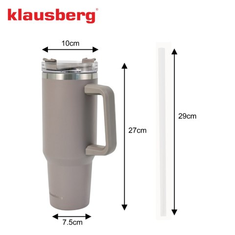 Kubek termiczny ze słomką, szary, 1100 ml, stal nierdzewna, klausberg, kb-7943 Klausberg