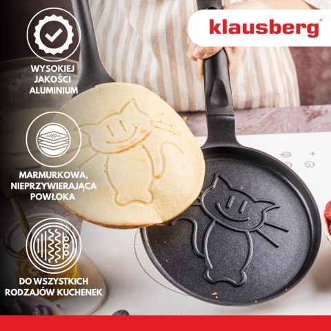 Patelnia do naleśników, wzór kotek, aluminiowa, nieprzywierająca powłoka, czarna, śr.18 cm, klausberg, kb-7973 Klausberg