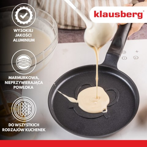 Patelnia do naleśników, wzór uśmiechnięta buźka, aluminiowa, nieprzywierająca powłoka, czarna, śr.18 cm, klausberg, kb-7971 Klausberg