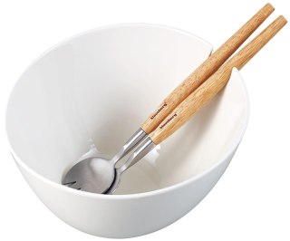 Misa ceramiczna do sałat, biała, z zestawem stalowych łyżek z drewnianymi uchwytami, klausberg, kb-7787 Klausberg