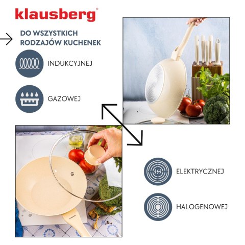 Patelna wok bezowy marmurek śr.28cm klausberg Klausberg