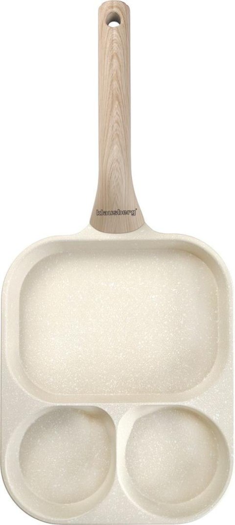 Patelnia prostokątna z powłoką nieprzywieralną, 3 sekcje, beżowa z drewnianą rączką, 41x19,2x2,8cm, klausberg, kb-7829 Klausberg