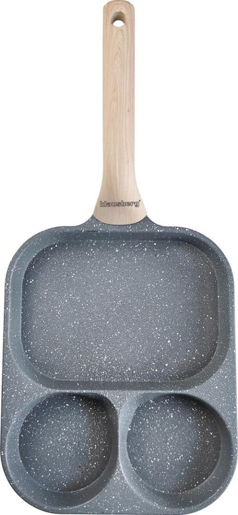 Patelnia prostokątna z powłoką nieprzywieralną, 3 sekcje, szara z drewnianą rączką, 41x19,2x2,8cm, klausberg, kb-7828 Klausberg