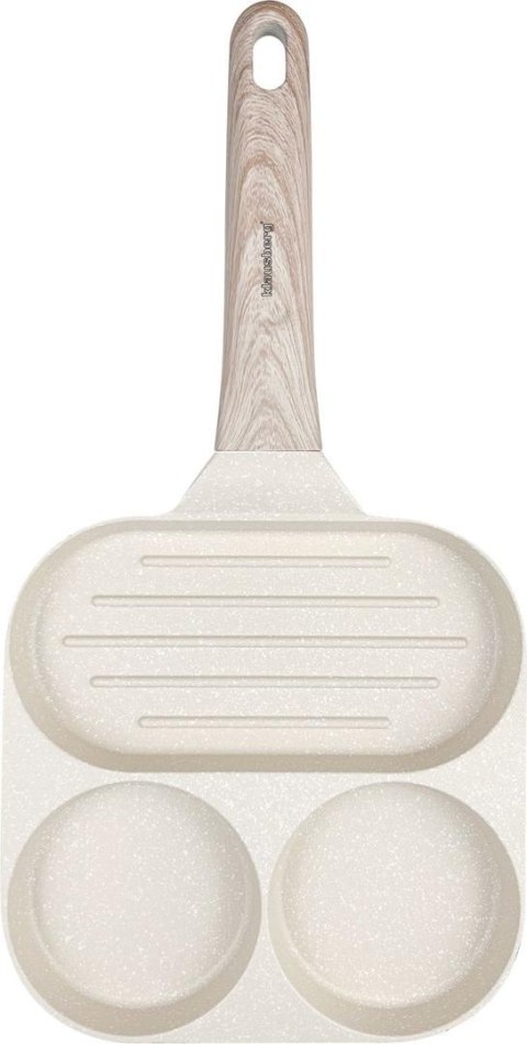 Patelnia z powłoką nieprzywieralną, 3 sekcje, beżowa z drewnianą rączką, 36x18,5x2,5cm, klausberg, kb-7818 Klausberg
