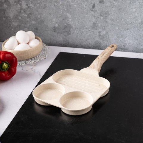 Patelnia z powłoką nieprzywieralną, 3 sekcje, beżowa z drewnianą rączką, 36x18,5x2,5cm, klausberg, kb-7818 Klausberg