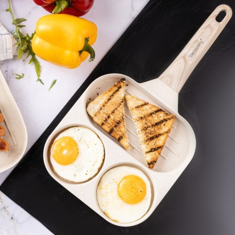 Patelnia z powłoką nieprzywieralną, 3 sekcje, beżowa z drewnianą rączką, 36x18,5x2,5cm, klausberg, kb-7818 Klausberg