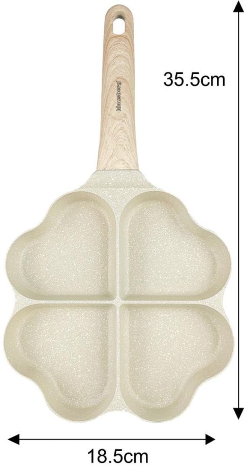 Patelnia z powłoką nieprzywieralną, 4 sekcje w kształcie serca, beżowa z drewnianą rączką, 35,5x19,2x2,8cm, klausberg kb-7819 Klausberg