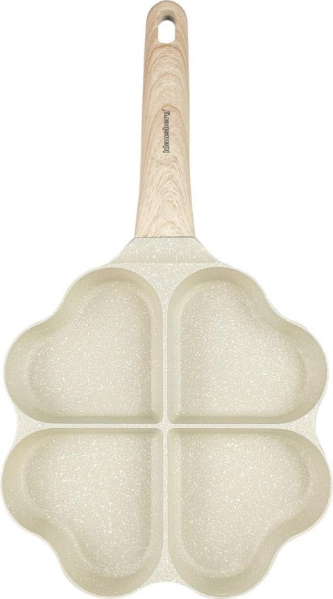 Patelnia z powłoką nieprzywieralną, 4 sekcje w kształcie serca, beżowa z drewnianą rączką, 35,5x19,2x2,8cm, klausberg kb-7819 Klausberg