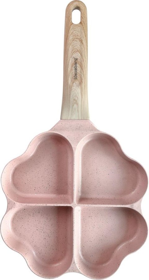 Patelnia z powłoką nieprzywieralną, 4 sekcje w kształcie serca, różowa z drewnianą rączką, 35,5x19,2x2,8cm, klausberg, kb-7820 Klausberg