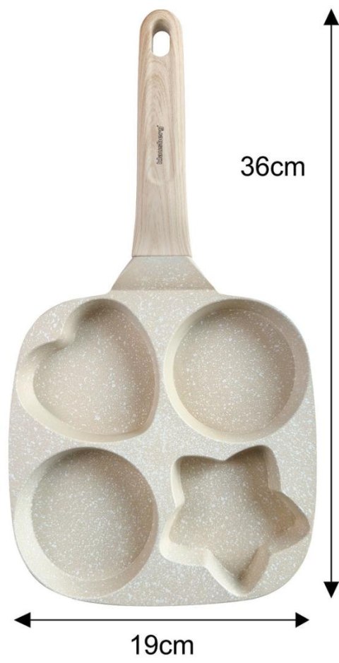 Patelnia z powłoką nieprzywieralną, beżowa z drewnianą rączką, 4 sekcje w różnych kształtach, 36x19x2,3cm, klausberg, kb-7809 Klausberg