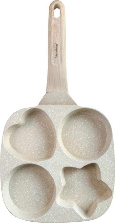 Patelnia z powłoką nieprzywieralną, beżowa z drewnianą rączką, 4 sekcje w różnych kształtach, 36x19x2,3cm, klausberg, kb-7809 Klausberg