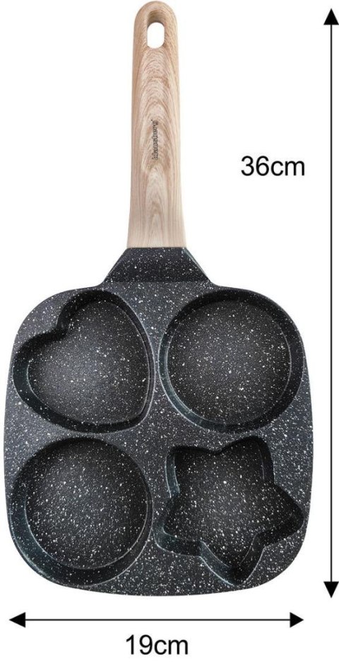 Patelnia z powłoką nieprzywieralną, czarna z drewnianą rączką, 4 sekcje w różnych kształtach, 36x19x2,3cm, klausberg, kb-7807 Klausberg