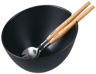 Misa ceramiczna do sałat, czarna, z zestawem stalowych łyżek z drewnianymi uchwytami, klausberg, kb-7786 Klausberg