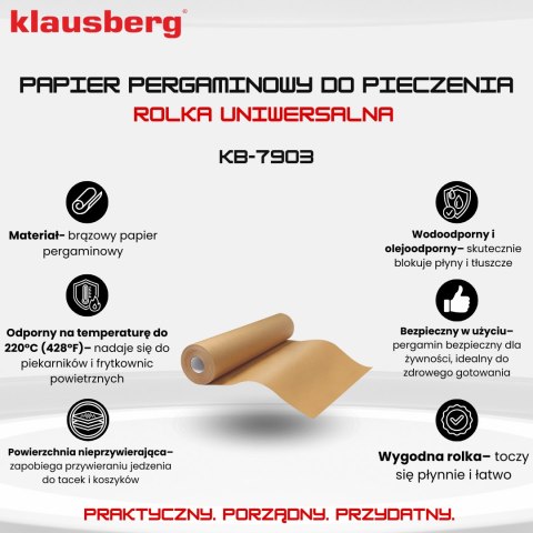 Papier pergaminowy do pieczenia, brązowy, 20m/38 cm, klausberg, kb-7903 Klausberg