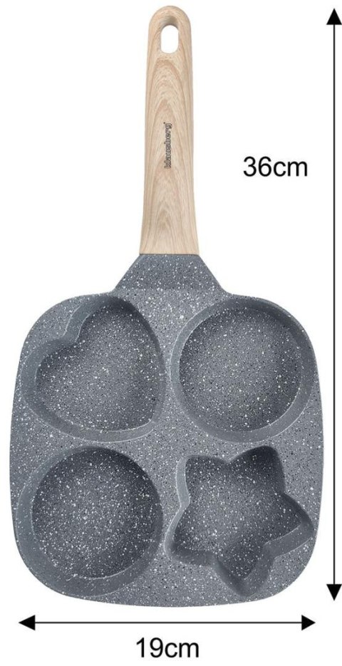 Patelnia z powłoką nieprzywieralną, szara z drewnianą rączką, 4 sekcje w różnych kształtach, 36x19x2,3cm, klausberg, kb-7808 Klausberg
