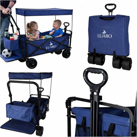 Wózek transportowy LUARO plażowy składany z daszkiem i siatką 120l granatowy Kik Sp. z o. o. Sp. k.