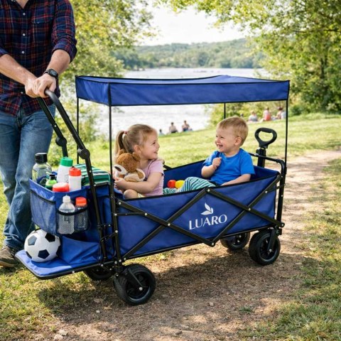 Wózek transportowy LUARO plażowy składany z daszkiem i siatką 120l granatowy Kik Sp. z o. o. Sp. k.