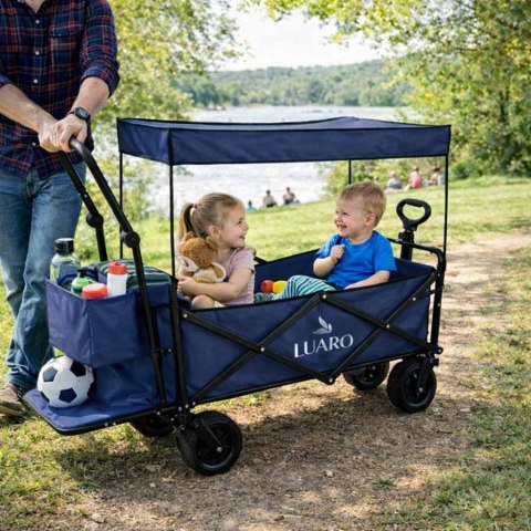 Wózek transportowy LUARO plażowy składany z daszkiem i siatką 120l granatowy Kik Sp. z o. o. Sp. k.