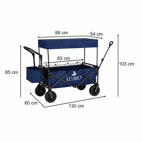 Wózek transportowy LUARO plażowy składany z daszkiem i siatką 120l granatowy Kik Sp. z o. o. Sp. k.