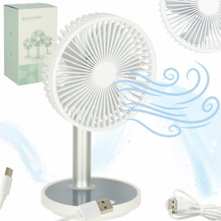 Wentylator biurkowy wiatrak przenośny bezprzewodowy USB z akumulatorem regulowany 4 poziomy mocy LED 38cm biały Kik Sp. z o. o. Sp. k.