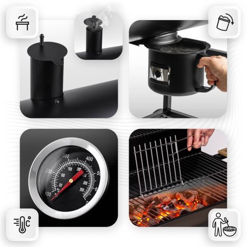 Grill węglowy ogrodowy beczka z kominem półki + termometr + popielnik Berdsen BD-895 czarny