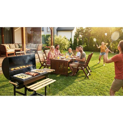 Grill węglowy ogrodowy beczka z kominem półki + termometr + popielnik Berdsen BD-895 czarny
