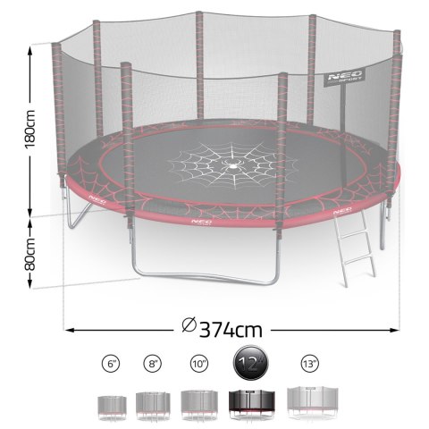 Trampolina ogrodowa 12ft/374cm z siatką zewnętrzną i drabinką Neo-Sport
