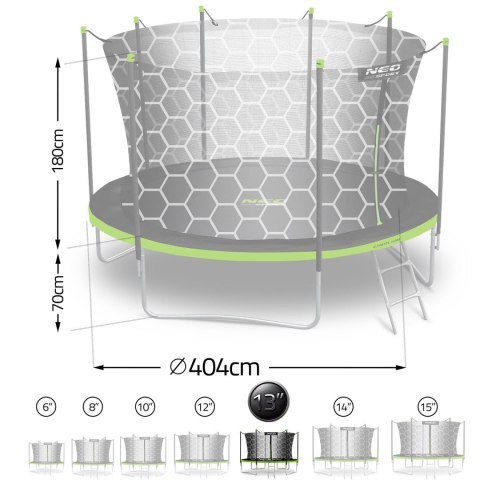 Trampolina ogrodowa 13ft/404cm z siatką wewnętrzną i drabinką Neo-Sport