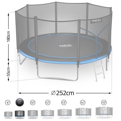 Trampolina ogrodowa 8ft/252cm z siatką zewnętrzną i drabinką Neo-Sport
