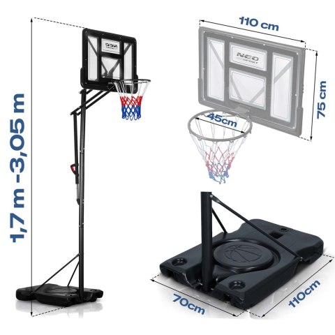 Kosz do koszykówki regulowany 170-305cm stabilny duży Neo-Sport NS-283