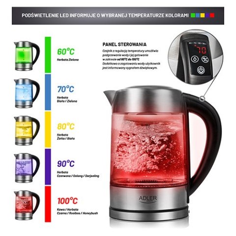 AD 1247 Czajnik szklany 1,7 l z regulacją temp. ADLER