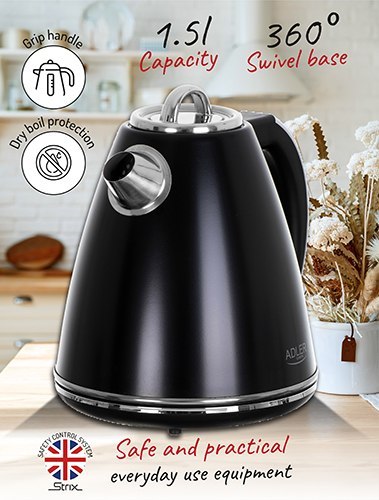 AD 1343 black Czajnik metalowy 1,5 l strix ADLER