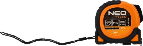Miara zwijana stalowa Super Black 5 m x 25 mm, auto blokada, dwa przyciski stop, magnes NEO TOOLS