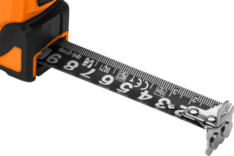 Miara zwijana stalowa Super Black 5 m x 25 mm, auto blokada, dwa przyciski stop, magnes NEO TOOLS