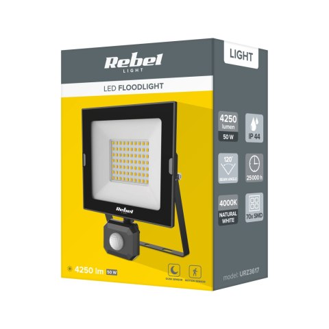 Reflektor LED naświetlacz Rebel 50W z sensorem zmierzchu i ruchu, 4000K, 230V Rebel