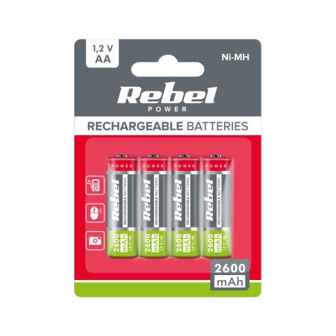 Akumulatorki REBEL AA , 2600 mAh, Ni-MH, 1,2V, 4szt/bl , R6 Rebel