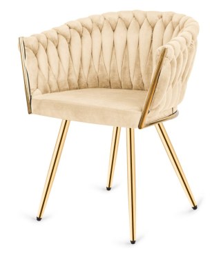 Lugano Krzesło plecione Lugano fotel TRECCIA CREAM VELVET GOLD