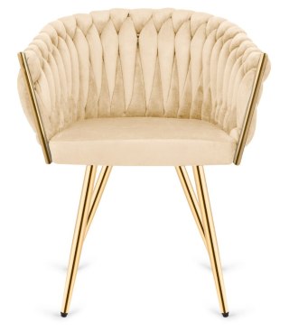 Lugano Krzesło plecione Lugano fotel TRECCIA CREAM VELVET GOLD