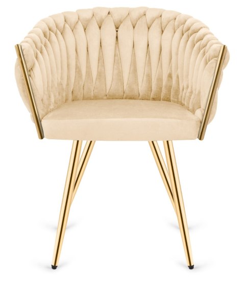 Lugano Krzesło plecione Lugano fotel TRECCIA CREAM VELVET GOLD