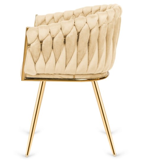 Lugano Krzesło plecione Lugano fotel TRECCIA CREAM VELVET GOLD