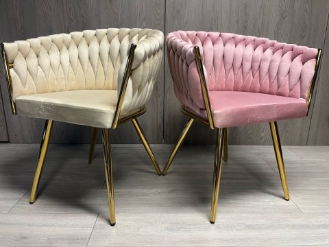 Lugano Krzesło plecione Lugano fotel TRECCIA CREAM VELVET GOLD