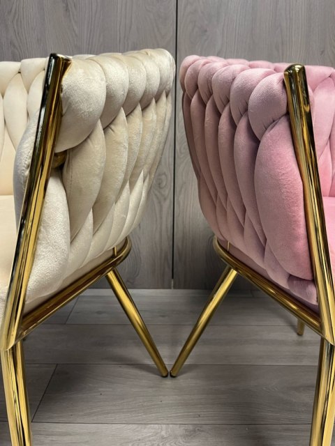 Lugano Krzesło plecione Lugano fotel TRECCIA CREAM VELVET GOLD