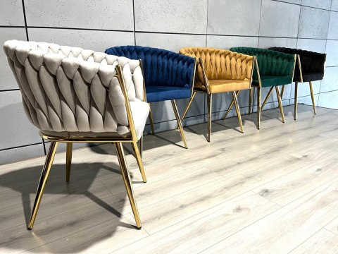 Lugano Krzesło plecione Lugano fotel TRECCIA CREAM VELVET GOLD